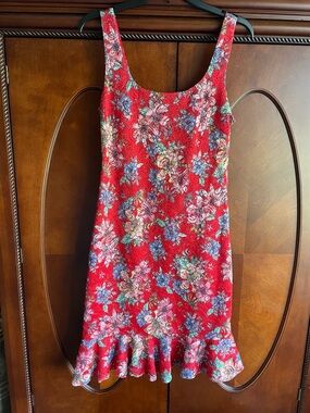 Kensie Red Floral Scoop-Neck Dress with Ruffle Hem